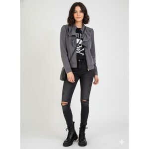 KUT from the Kloth Gray Ruffle Moto Jacket in Womens Size M